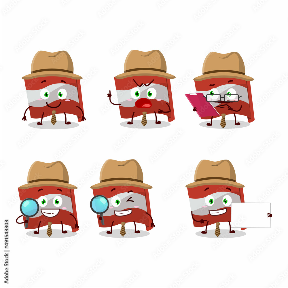 Detective austria flag cute cartoon character holding magnifying glass