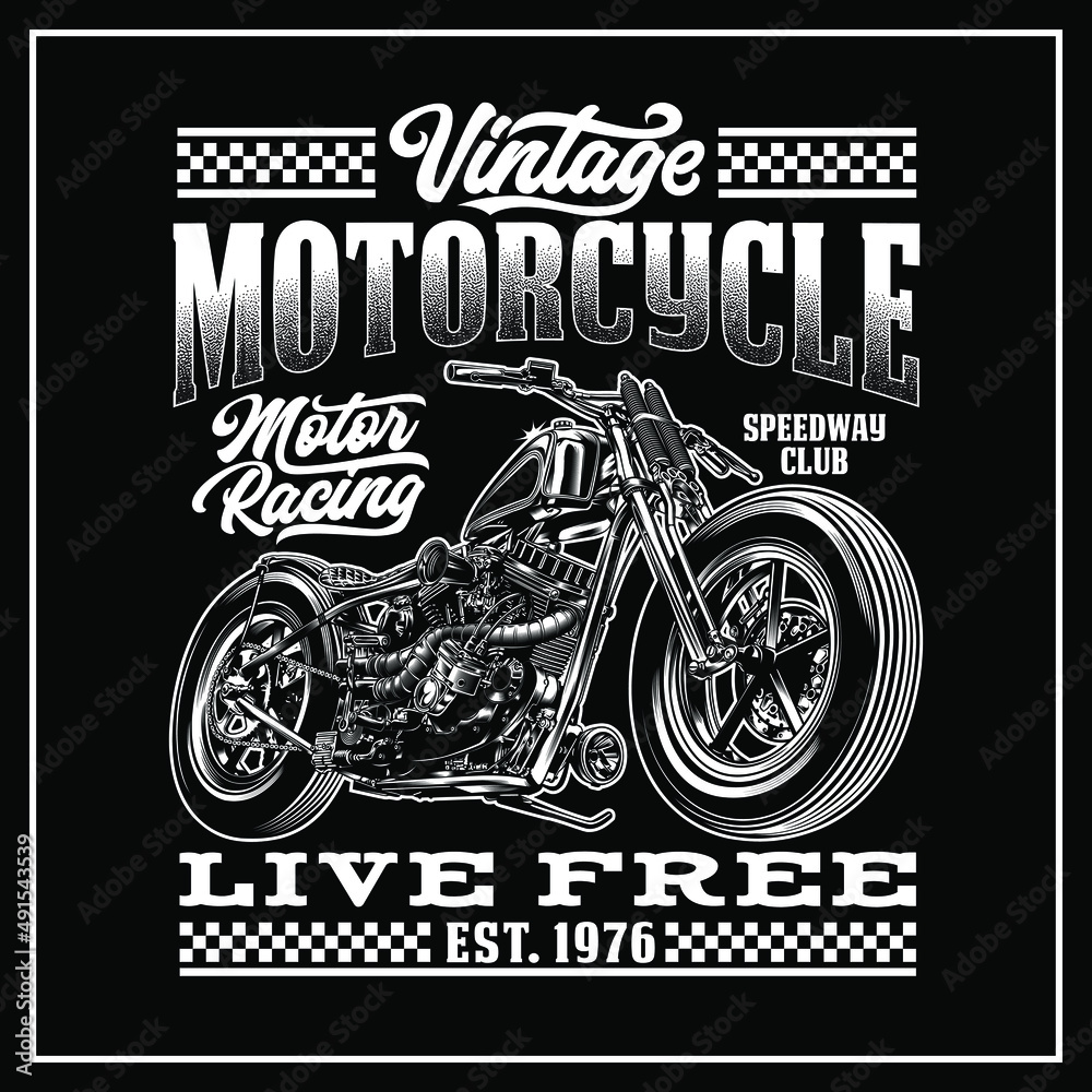 VINTAGE MOTORCYCLE ILLUSTRATION GRAPHIC Stock Vector | Adobe Stock