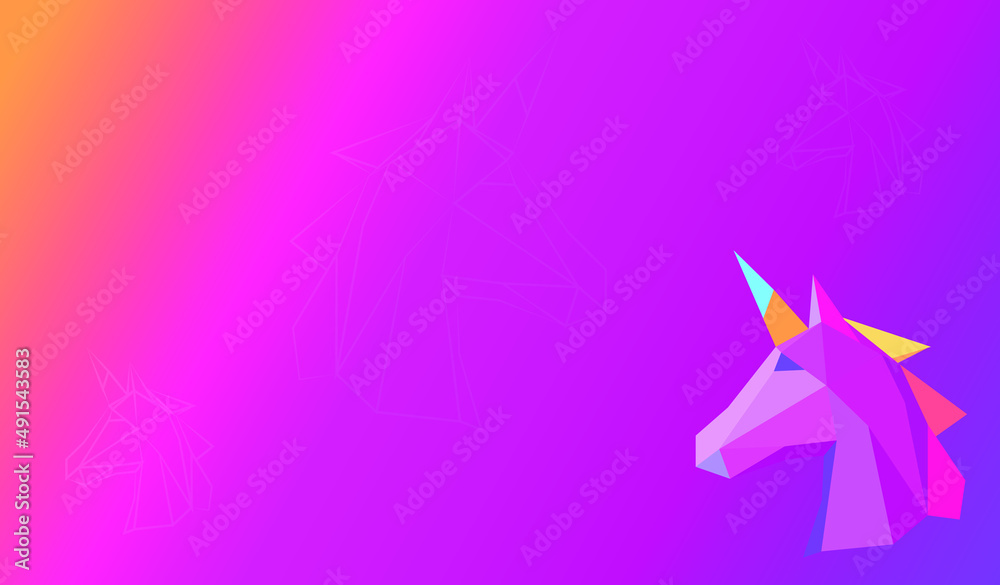 Unicorn polygon background , flat unicorn copy space illustration background on pink-orange color , polygon vector wallpaper set for copy space Unicorn polygon background , flat unicorn copy space illustration background on pink-orange color , polygon vector wallpaper set for copy space