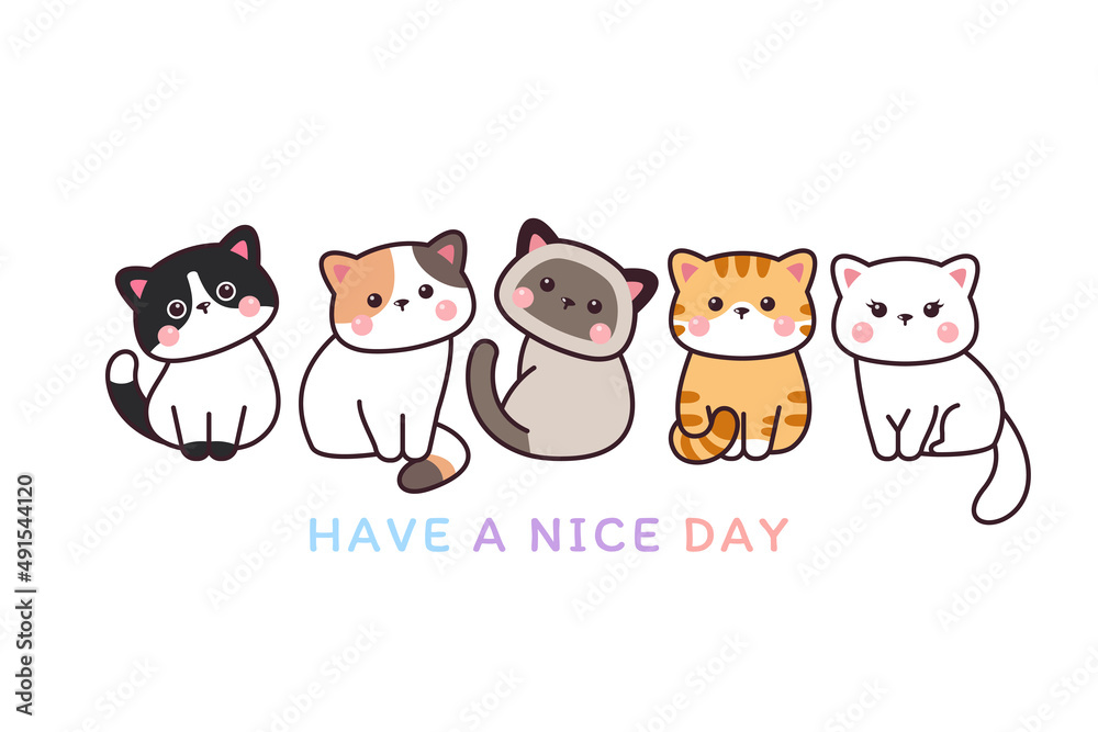 Cute Cat Greeting Drawing Cartoon Doodle Banner Card Background
