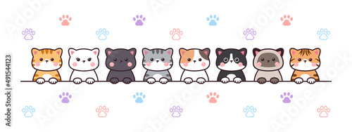 Cute Cat Greeting Drawing Cartoon Doodle Card Banner Background
