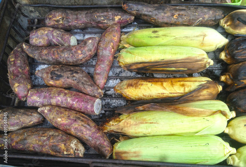 sweet potato and corn on the grill