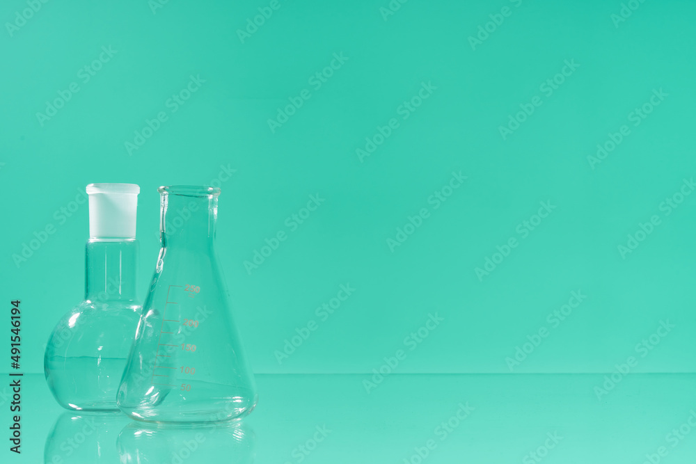 Chemical vessels. Glass flasks. Laboratory utensil. Chemical vessels. Glass flasks. Laboratory utensil.