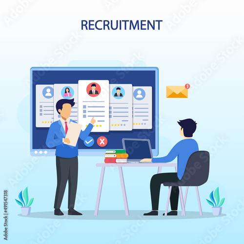 Hiring and recruitment concept. Job interview, recruitment agency vector illustration.