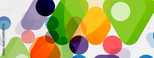 Color bubbles and rounded geometric shapes on white. Vector geometric minimal abstract background for wallpaper, banner, background, landing page
