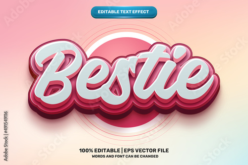 bestie pink 3D logo mock up template Editable text Effect Style