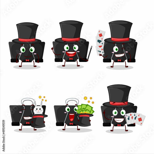 A binder clip Magician cartoon character perform on a stage