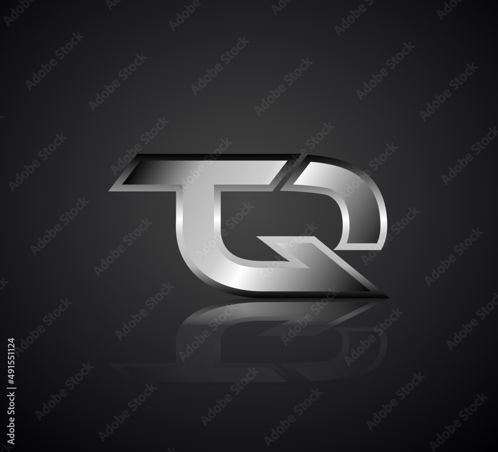 Modern Initial logo 2 letters Silver Metal Chrome simple in Dark Background with Shadow Reflection TQ Modern Initial logo 2 letters Silver Metal Chrome simple in Dark Background with Shadow Reflection TQ