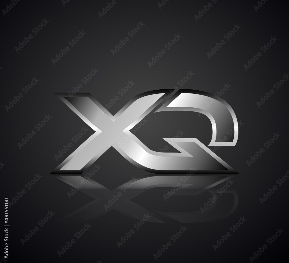 Modern Initial logo 2 letters Silver Metal Chrome simple in Dark Background with Shadow Reflection XQ Modern Initial logo 2 letters Silver Metal Chrome simple in Dark Background with Shadow Reflection XQ