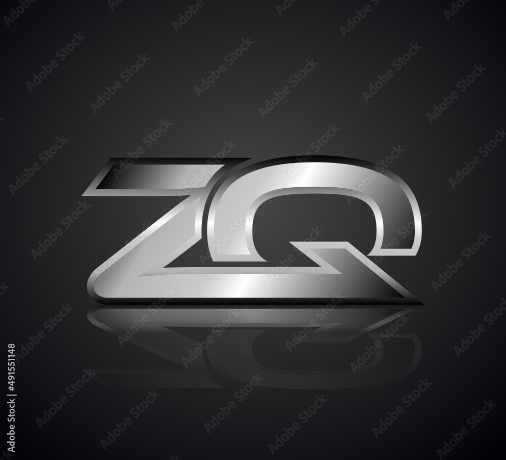 Modern Initial logo 2 letters Silver Metal Chrome simple in Dark Background with Shadow Reflection ZQ Modern Initial logo 2 letters Silver Metal Chrome simple in Dark Background with Shadow Reflection ZQ