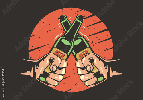 Hand cheering with bottle of beer