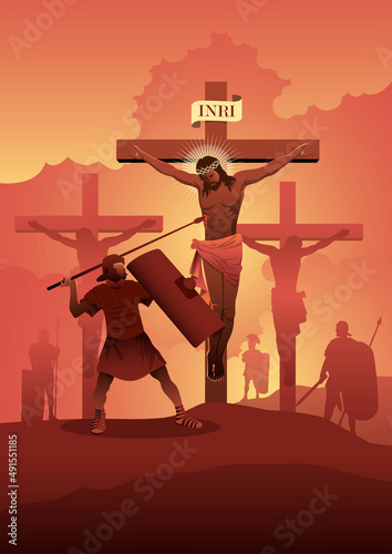 A Roman Soldier stabs Jesus Christ