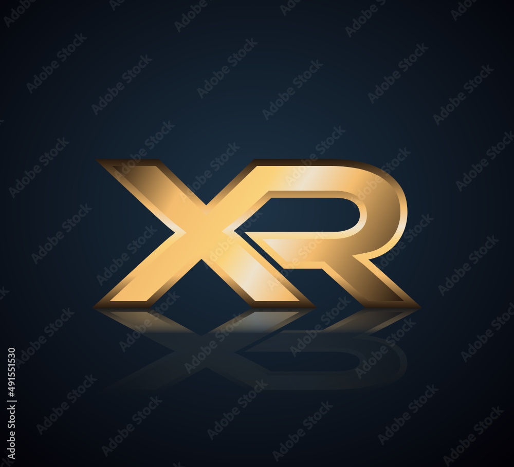 Modern Initial logo 2 letters Gold simple in Dark Background with Shadow Reflection XR Modern Initial logo 2 letters Gold simple in Dark Background with Shadow Reflection XR