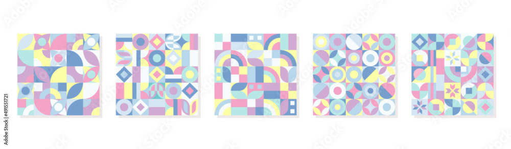 Set of Neo Geo Pattern Design. Vector Graphic of Geometric Shapes. Unique Geometry Shape. Colorful Theme. Good for banner, blanket, cover, print, textile, poster, pillow case, and more