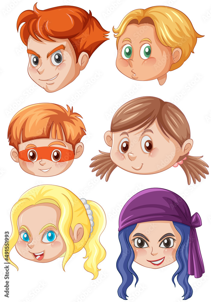 A Set of kid's head emotion on white background A Set of kid's head emotion on white background
