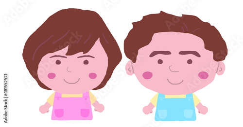 男女　エプロン　保育士　イラスト素材