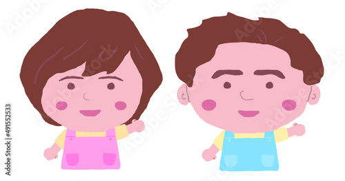 男女　エプロン　保育士　イラスト素材