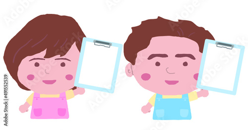男女　エプロン　保育士　イラスト素材