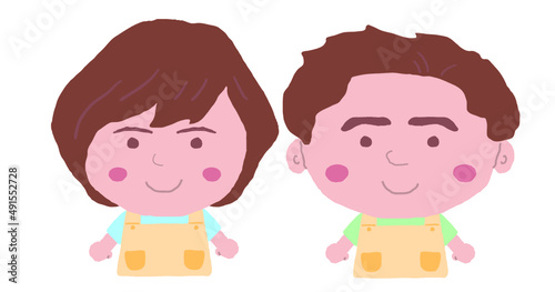 エプロン姿の保育士の男女　イラスト素材