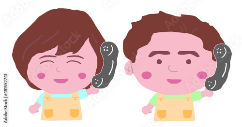 エプロン姿の保育士の男女　イラスト素材