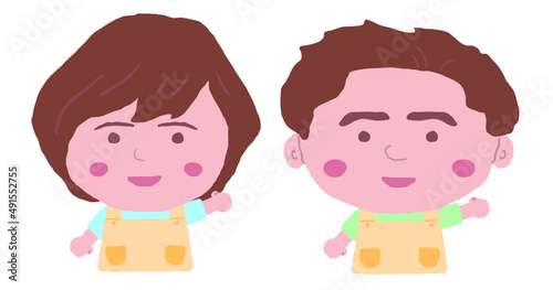 エプロン姿の保育士の男女　イラスト素材