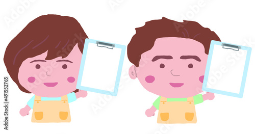 エプロン姿の保育士の男女　イラスト素材