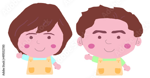 エプロン姿の保育士の男女　イラスト素材
