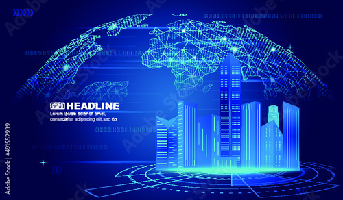 Circuit turntable on architecture future city concept Internet technology vector background