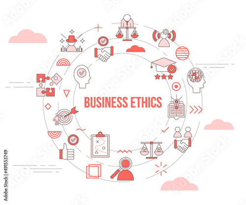business ethics concept with icon set template banner and circle round shape