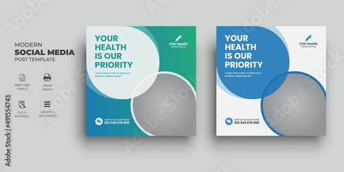 Medical health social media post and corporate web banner template design