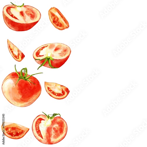 手描き水彩のトマトイラスト正方形フレーム・左