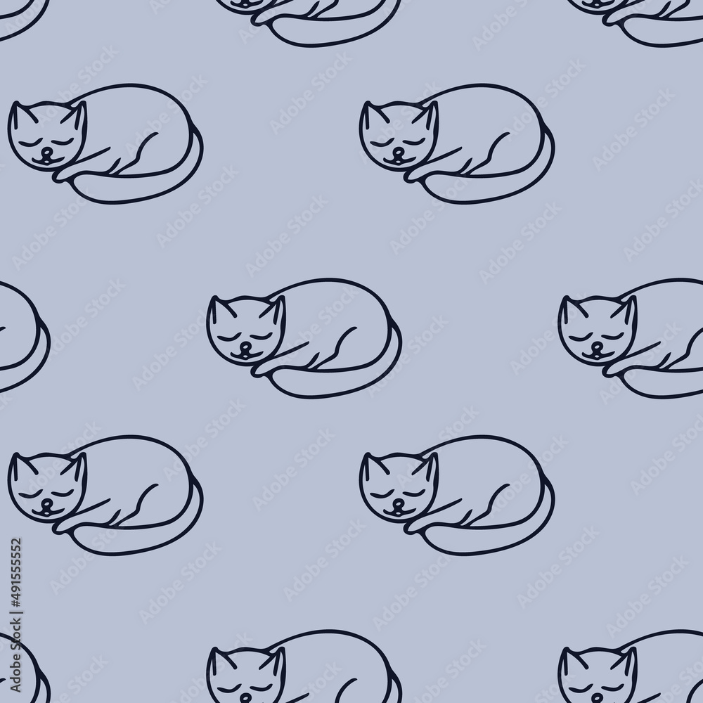 cat sleeps seamless pattern hand drawn doodle, vector. line art, nordic, scandinavian, minimalism, monochrome. wallpaper, textiles, print, wrapping paper, background. cat sleeps seamless pattern hand drawn doodle, vector. line art, nordic, scandinavian, minimalism, monochrome. wallpaper, textiles, print, wrapping paper, background.