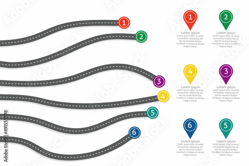 Roadway with pin, Road junction map, infographic element.