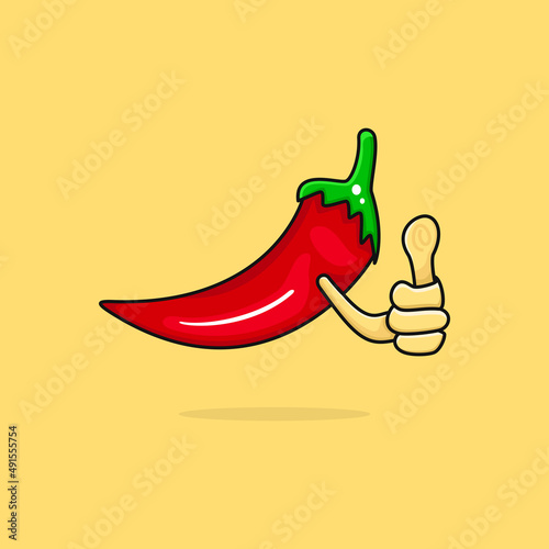 red chilli mascot illustration with hands and thumbs up. suitable for logos, icons, mascots, symbols and signs