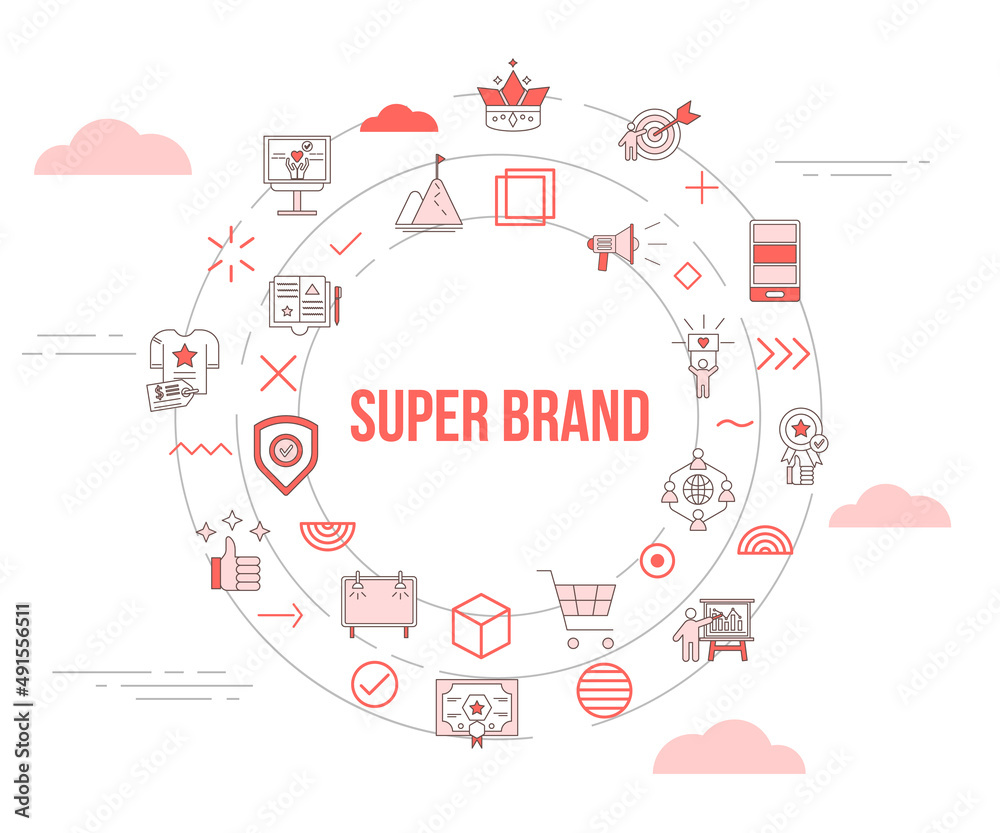 super brand concept with icon set template banner and circle round shape