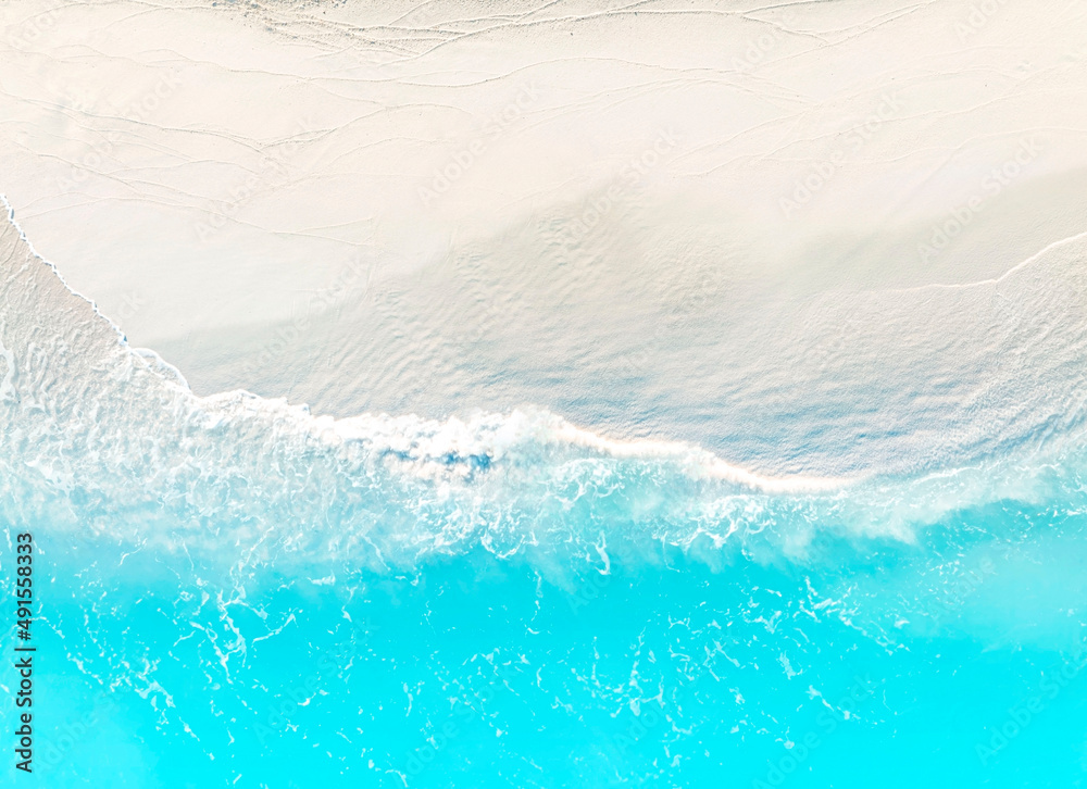  Aerial  view of Turquoise water background from top view. Summer seascape  background