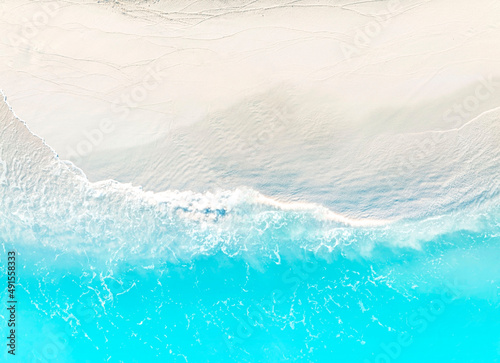  Aerial view of Turquoise water background from top view. Summer seascape background