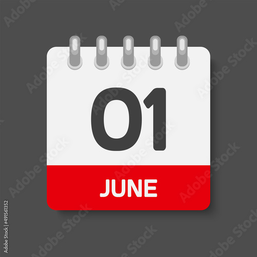 Icon day date 1 June, template calendar page