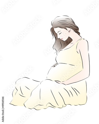 臨月を迎えた女性　お腹を撫でる女性
