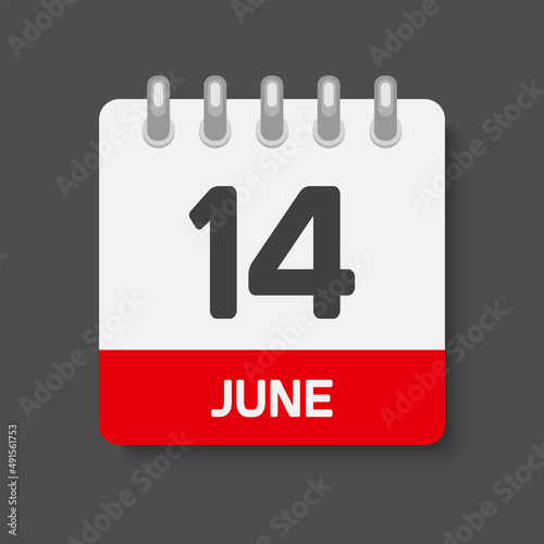 Icon day date 14 June, template calendar page