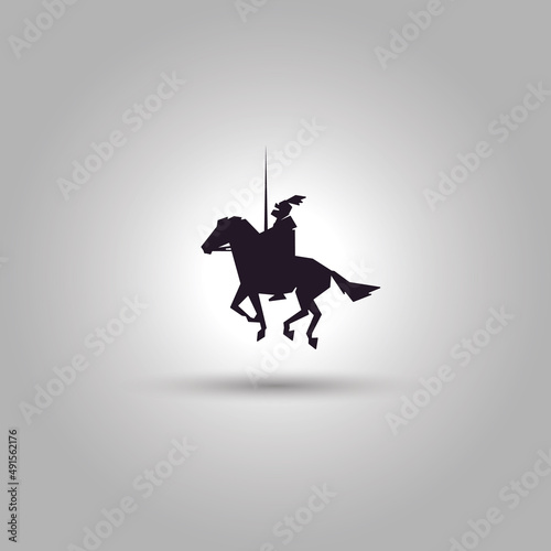 Horseback Knight Silhouette. Horse Warrior Paladin Medieval logo vector design template