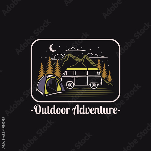 Hand drawn adventure camping mountain logo