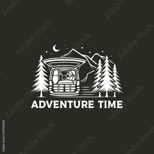 Vintage hand drawn adventure camping mountain vector