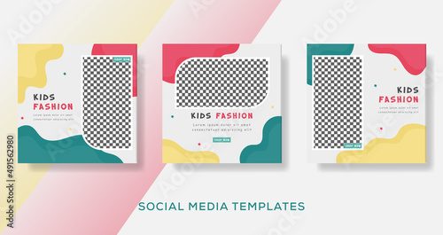 Minimalist banner template full color for kids fashion sale post. premium vector