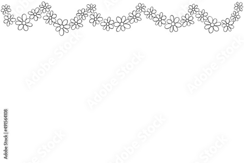 Vector top border, curtain, pelmet from outline small flowers on upper edge. Edging for Valentine's day, holidays, wedding. Romance, love, summer decor