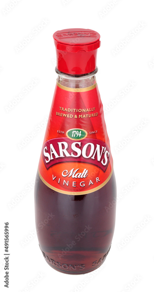 Sarson's traditional brewed and matured malt vinegar in a glass shaker