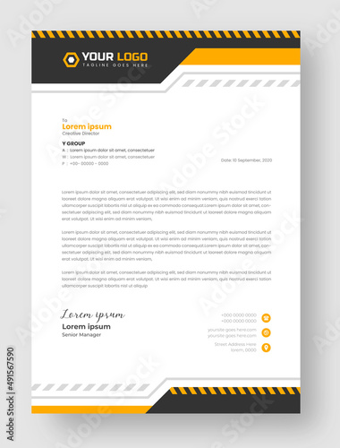 Construction business letterhead design Template with yellow color, Corporate construction tools letter head design,  home improvement letterhead template, home repair letterhead banner. 