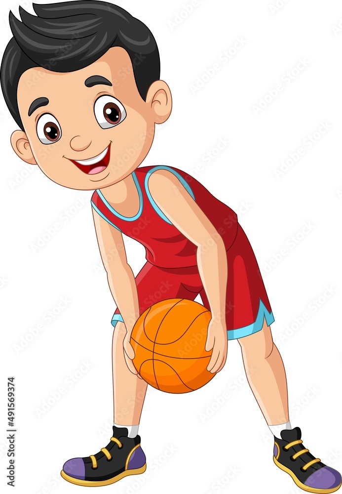 Cartoon little boy playing basketball Cartoon little boy playing basketball