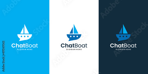 boat with chat and talk logo design, vector graphic symbol icon sign illustration. Premium vector