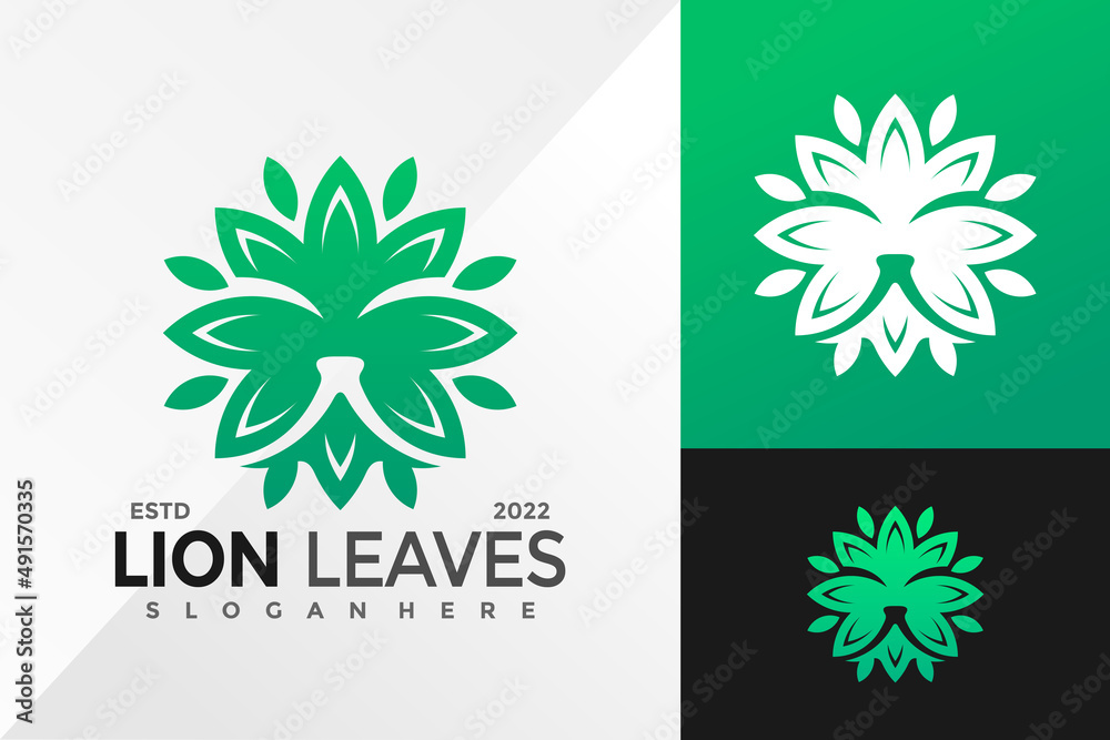 Nature Lion Leaf Logo Design Vector illustration template